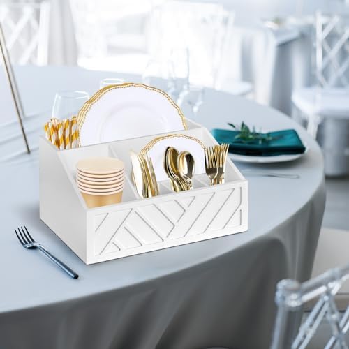 Ukonvi Paper Plate Dispenser, Paper Plate Holder for Kitchen Counter, Wood Rustic Silverware Utensil Caddy, Cutlery Flatware Organizer Box for Cups Spoons Forks Plates Napkins, Kitchen Accessories - Image 4