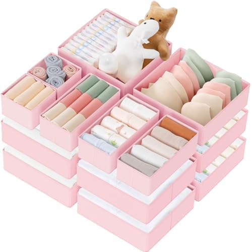 Criusia Drawer Organizer Clothes, 21 Pack Dresser Organizer for Baby Clothes, Underwear, Sock - Foldable Closet Organization and Storage Dividers Bins for Nursery, Bedroom (Pink) by Criusia