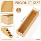 4 Pcs Bamboo Drawer Organizer Stackable Utensil Organizer for Kitchen Bamboo Storage Box Wood Silverware Tray for Drawer, Dresser, Bathroom 12" x 3" x 2" - Image 2