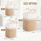 Laundry Basket Hamper,Blanket Storage,Dirty Clothes Hamper with Swivel Handles,Woven Cotton Rope Toy Baskets,Blanket Basket Living Room,Decorative Hampers for Nursery,Bedroom,White & Brown,80L - Image 5