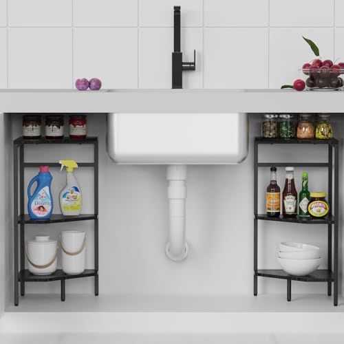 CADUKE Pedestal Sink Shelf, 2 Pack Under Sink Organizers and Storage, Black - Image 2