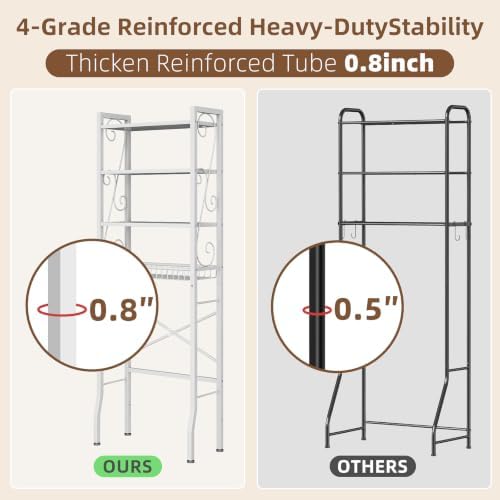 Over-The-Toilet Storage Rack 4-Tier,Bathroom Organizer Shelf Over Toilet,Adjustable Wooden Shelves and Basket,Freestanding Above Toilet Shelve,Space Saver for Rooms(White Rack-White Shelves) - Image 3