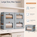 DIMJ Storage Bins with Lids - 4 Pack Front Opening Stackable Fabric Storage Boxes with Clear Window & Handles, Collapsible Closet Organizers for Clothes, Sweaters, Shelf Storage, Bedroom, Gray - Image 6