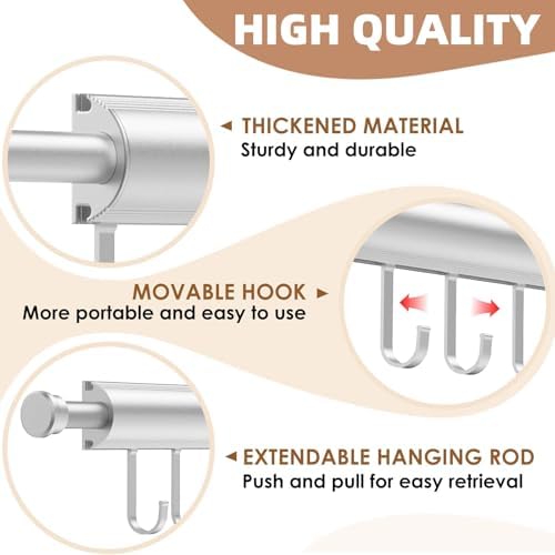 Pisman Valet Rod for Closet Pull Out 12 Inch with 5 Hooks - Silver 1 Pack - Image 7