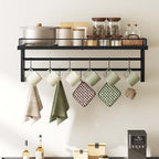 YATINEY Pot Rack, 30 Inch Wall Mounted Pot Rack, Kitchen Pot and Pan Organizer with 2 Tier Hanging Rails, 12 S-Hooks, Space Saving, for Kitchen Cookware Organizer, Black PR02BK - Image 2