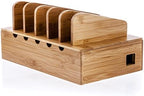 Prosumer's Choice Wooden Charging Station Organizer - 5-Port Base for Phones, Tablets and Laptops - Multi-Device Docking Station with Removable Divider Slots - Cord Box with Cable Management - Bamboo by ProsumersChoice