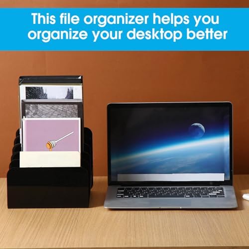 Chunful Acrylic Desk Organizer, 5 Section Desk File Holder Sorter Stand Rack Vertical Organizer Desktop Vinyl Storage Display for Record Album Book Magazine Document Home Office(Black) - Image 4