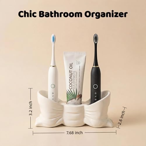 Bow Ceramic Toothbrush Holder, 3-Slot Cute Bathroom Toothbrush Organizer ﻿ - Image 2