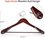 TOPIA HANGER Wide Shoulder Wooden Hangers, Suit Hangers with Non Slip Pants Bar & 360° Swivel Hook, Solid Wood Heavy Duty Coat Hanger, 6 Pack (Matte Cherry)-CT02C - Image 2