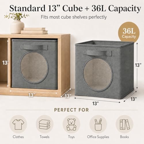 Storage Cubes with Mesh Window, 13'' Cube Storage Bin, Dark Gray, 4 Pack - Image 5