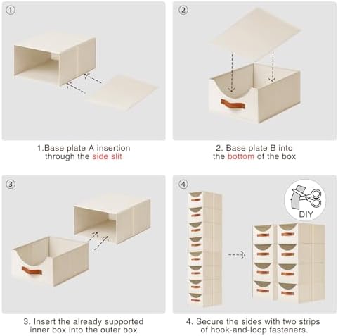 Homsorout Stackable Storage Drawers - Collapsible Storage Bins with Drawers, 8 Pack Closet Shelf Organizer Basket, Fabric Pull Out Organizer for Bedroom, Living Room, Dorm, Beige - Image 4