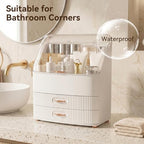 Makeup Organizer Countertop for Vanity with Lid and 2 Drawers, White - Image 5