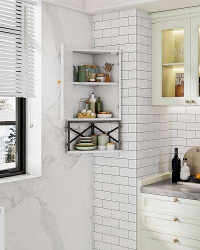 CHOEZON Bathroom Wall Cabinet, Corner Medicine Cabinet, Wall Mount Corner Cabinet for Bathroom with Open Shelf and Adjustable Shelf, Space-Saving, for Bathroom, Kitchen, Living Room, White and Black - Image 6