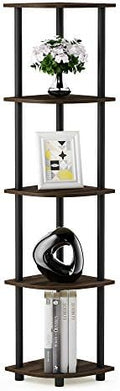 Furinno TURN-N-TUBE Corner Shelf, 5-Tier Corner Bookshelf, Open Storage Shelves, for Organization and Storage, Living Room, Home Office, Garage, Bedroom, Columbia Walnut by Furinno-FitsYourSpaceFitsYourBudget