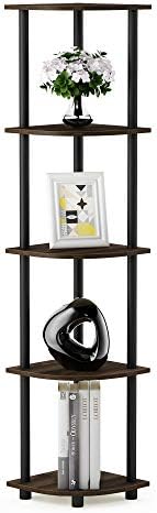 Furinno TURN-N-TUBE Corner Shelf Set of 2, 5-Tier Corner Bookshelf, Open Storage Shelves, for Organization and Storage, Living Room, Home Office, Garage, Columbia Walnut - Image 5
