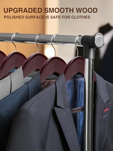 SMARTOR Suit Hangers for Men 8 Pack, Wide Shoulder Wooden Suit Hangers with Non Slip Pant Holder, Wide Hanger for Suit, Coat, Jacket, Gown, Heavy Duty Wood Suit Hanger, Cherry - Image 2