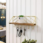 MyGift Burnt Wood and Brass Metal Wall Shelf & Key Holder Rack with 6 Hooks - Image 2