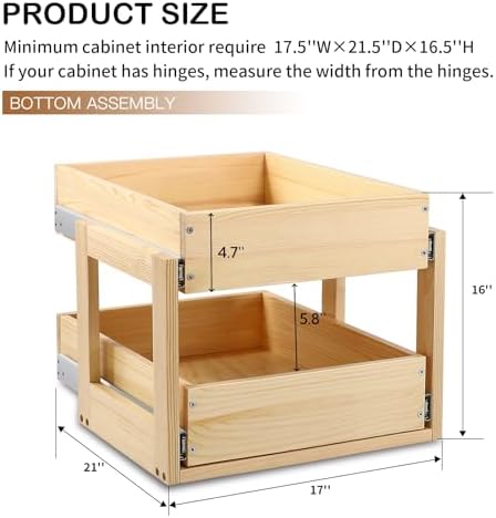 Mulush Pull Out Cabinet Organizer 17''W×21''D×16''H Slide Out Drawer - Image 3