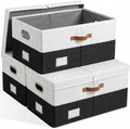 PRANDOM Storage Bins with Lids [3-Pack] Linen Fabric Foldable Storage Boxes Organizer Containers Baskets Cube with Cover for Bedroom Closet Office Grey&Black (23.4X15.9X11.4) by Prandom