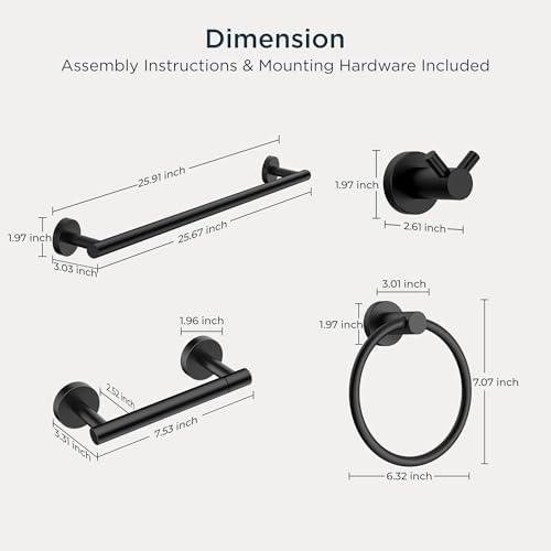 FORIOUS Bathroom Accessories, 4-Piece Bathroom Hardware Set - 24" Towel Bar - Image 5
