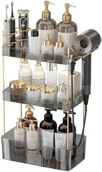 Aveniee Bathroom Counter Organizer,3 Tier Skincare Perfume Countertop Storage with Hair Dryer Rack and Toothbrush Holder, Cosmetic Makeup Tray for Vanity,Grey by Aveniee