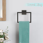 5-Pieces Matte Black Bathroom Hardware Accessories Set, 24 Inch Stainless Steel Towel Racks for Bathroom, Towel Bar Set Towel Ring Coat Hook and Toilet Paper Holder with Shelf Wall Mounted - Image 5