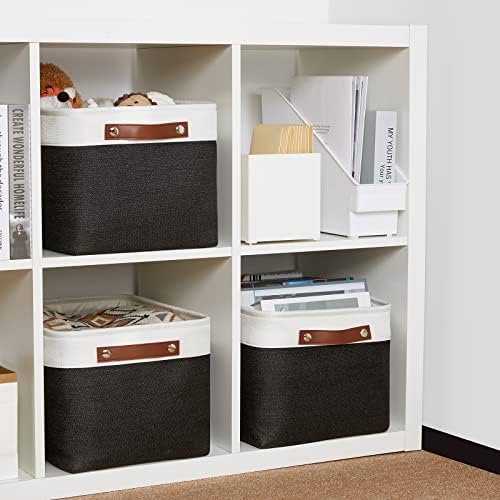DULLEMELO Canvas Storage Bin with Handles, Fabric Bins for Shelves, Bedroom, Office,Nursery,Fabric Storage Baskets for Toys, Clothes,Gift(3-Pack Medium-15 inch X 11 inch X 9.5 inch , White&Black) - Image 6