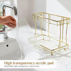 Bathroom Organizer Countertop Perfume Organizer Makeup Organizer Cosmetics Storage Display Rack Vanity Tray Dresser Steel Gold Shelf Transparency Wavy Acrylic Tray (2 Tier Golden) - Image 7