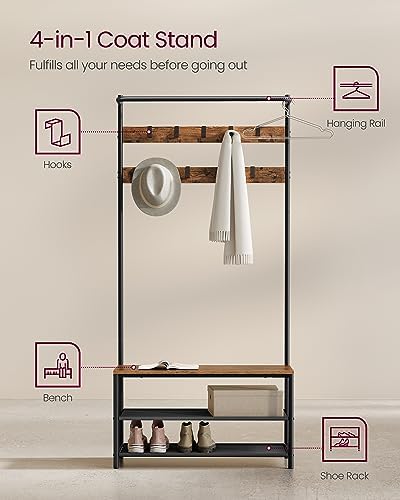 VASAGLE Hall Tree with Bench and Shoe Storage, 9 Movable Hooks, Top Bar - Image 3