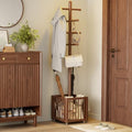 Solid Wood Freestanding Coat Rack with 10 Adjustable Hooks, Storage Basket and Lockable Casters, Organizes Hats, Clothes and Bags for Entryway, Bedroom, Living Room by YQJJGL