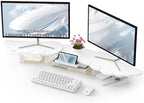 AFOOYO Dual Monitor Stand Riser, Wing-Shaped Sturdy Desktop Wood Stand for 2 Monitors, White Riser for Laptop, PC, Computer by AFOOYO