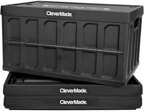 Collapsible Storage Bin (With Lid) (100% Recycled) - 62L - Obsidian (3PK) by CleverMade