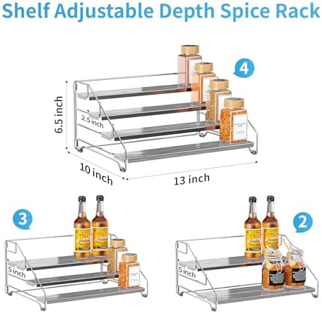 BOIVSHI Spice Organizer for Cabinet, Adjustable Depth Spice Shelf - Chrome - Image 6