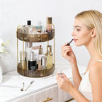Aveniee 360 Rotating Makeup Organizer for Vanity, Perfume Sincare Organizers Bathroom Countertop Storage, Clear Cosmetics Lipstick Holder for Dresser,2 Tiers, Brown - Image 6