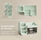 HBlife Makeup Organizer with Brush Holder for Vanity, Large Plastic Bathroom Countertop Organizer Skin Care Storage, Easy to Store Lipsticks, Nail Polishes, Perfumes, Eyeshadow Palettes, Green - Image 3
