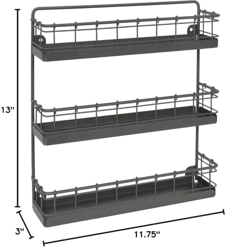 Spectrum 3 Tier Hanging Spice Rack for Wall Black Steel Kitchen Spice Organizer, Wall Mounted Metal Three Tier Metal Spice Organizer Rack for Kitchen Cabinet Pantry Organization - Image 2