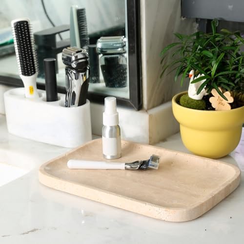 Marble Vanity Tray, Travertine Bathroom Tray Countertop, Beige Stone Decorative Dresser Serving Trays, Kitchen Sink Storage, Jewelry & Perfume Holder(Travertino Romano) - Image 6