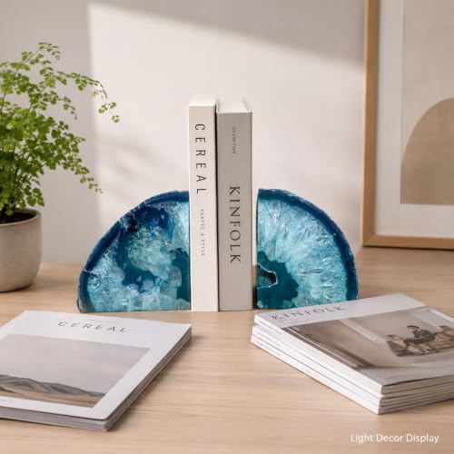 AMOYSTONE Teal Agate Bookends Small Geode Crystal Book Ends for Desk Decor - Image 2
