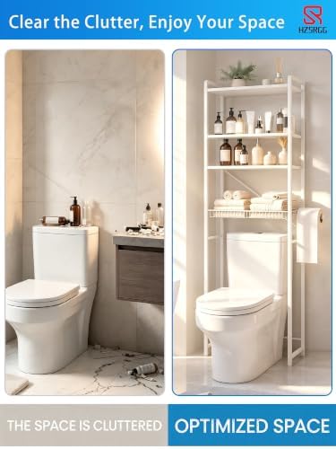 Over The Toilet Storage Cabinet, 4-Tier Bathroom Organizer (White) - Image 7