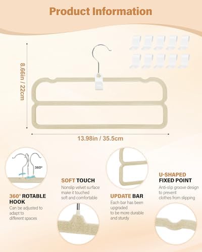 10 Pack Velvet Pants Hangers for Closet Space Saving, Thin Hanger (Black) - Image 3
