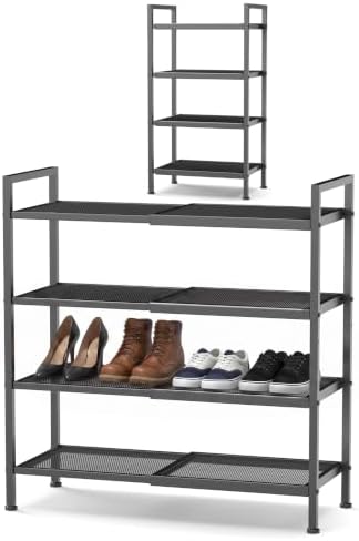 Expandable Shoe Rack for Closet, Entryway, Shoe Storage, 4-Tier, Black by Unknown