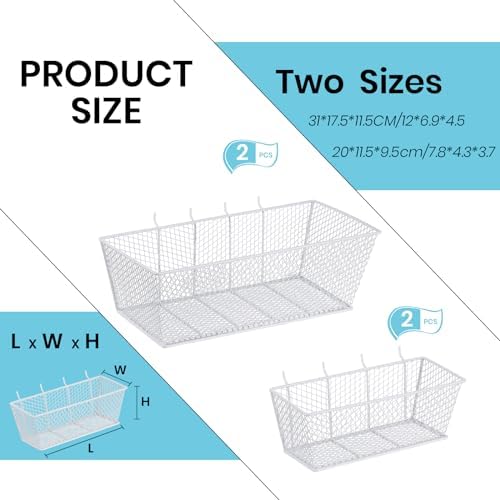 Sieral 4 Pcs Metal Pegboard Baskets Wire Organizer, Medium, Large, White - Image 3