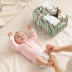 HBlife Large Baby Diaper Caddy, Paper Rope Scalloped Storage Baskets Nursery Bin with Removable Divider, Portable Car Organizer for Diapers, Baby Shower Gifts, Newborn Essentials Must Haves, Green - Image 6