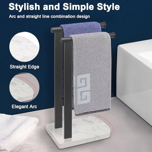 NearMoon Hand Towel Holder with Balanced Marble Base, SUS304 Stainless Steel Stand Towel Ring L Shape Hand Towel Rack Free-Standing Towel Bar for Bathroom Kitchen Countertop (Double Rod, Matte Black) - Image 6