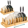 Wisreach Bamboo Pot Lid Organizer, Adjustable Kitchen Organizer for Cabinet, Expandable Pot and Pan Storage Rack, Kitchen Organization for Lids, Bakeware, and Cutting Boards by Wisreach