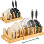 Wisreach Bamboo Pot Lid Organizer, Adjustable Kitchen Organizer for Cabinet, Expandable Pot and Pan Storage Rack, Kitchen Organization for Lids, Bakeware, and Cutting Boards by Wisreach
