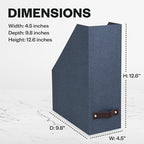 Bigso Box of Sweden Estelle Canvas Fiberboard Upright Magazine Holder and Organizer for Papers and Catalogs with Leather Handle - Magazine File Holder for Office Desks - 12.6in x 4.5in x 9.8in - Blue - Image 6