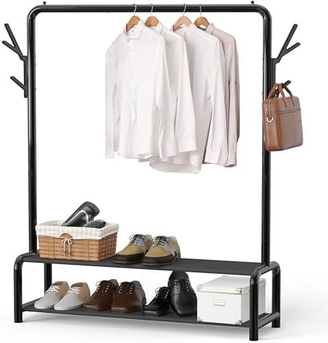 Simple Houseware 52" W Freestanding Closet Garment Rack with Shelves, Black by SimpleHouseware