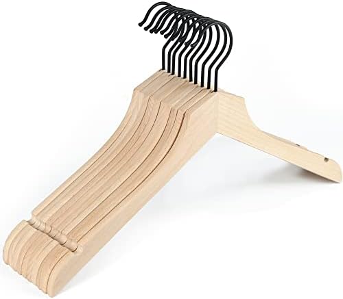 Amber Home 24 Pack Stylish Thin Solid Wooden Shirt Dress Hangers, Sturdy Natural Slim Wood Coat Jacket Hangers with Non-Lacquer Smooth Surface, Extra Space Saving Clothes Hangers (Natural, 24) by AmberHome