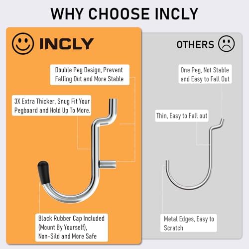 INCLY 176PCS Pegboard Hooks with Peg Locks, 1/4" Heavy Duty Metal - Image 2